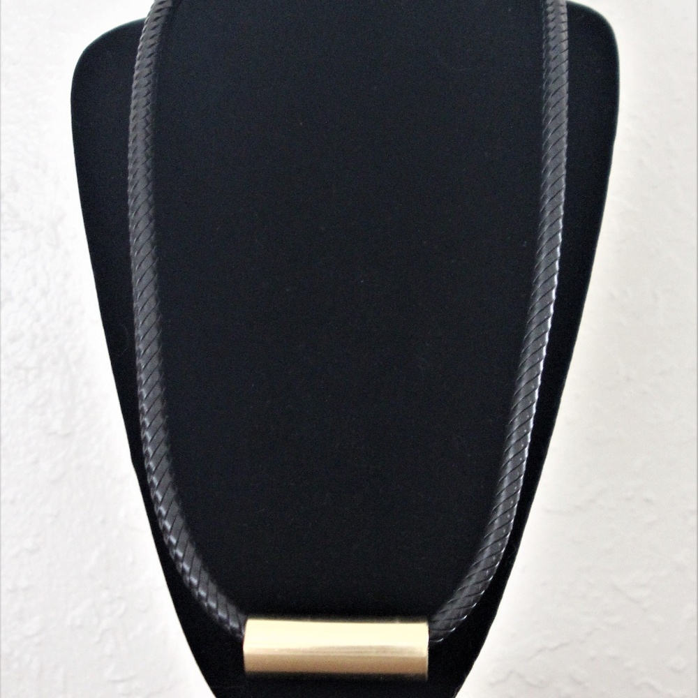Gold Brass Bar on Leather Rope Necklace